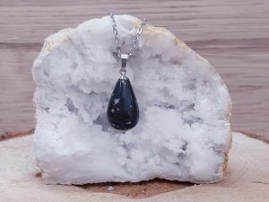 Pendentif goutte 20mm Obsidienne neige