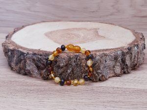 Bracelet pour bébé en perles naturelles, Ambre multicolore perles polies