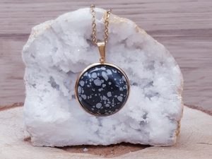 Pendentif médaillon 25mm Obsidienne neige