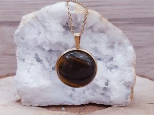 Pendentif médaillon 25mm Œil de tigre